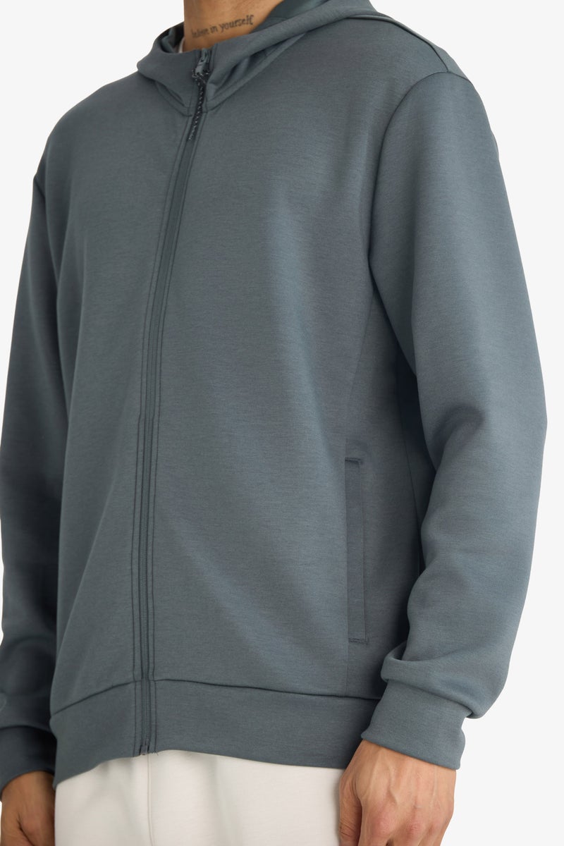 DeFacto Grey Man Standard Fit Hooded Cardigan Casual - Image 4